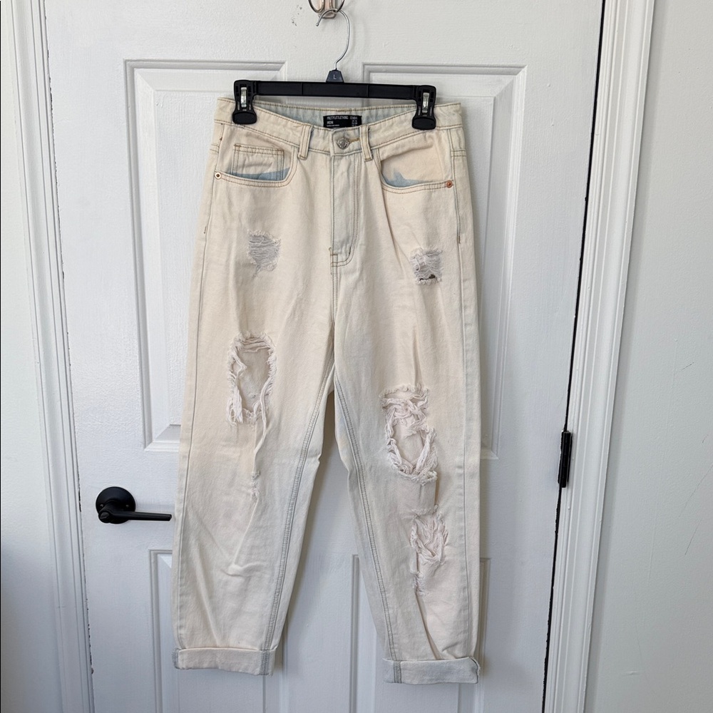 PrettyLittleThing Cream Denim Jeans